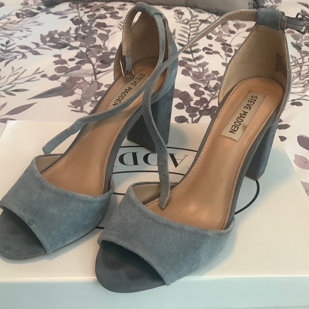 Steve Madden ankle strap blue suede shoes